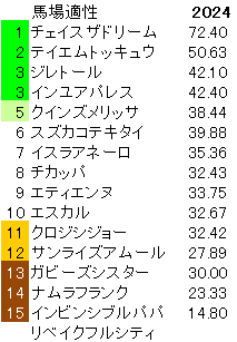 2024　カペラＳ　馬場適性指数